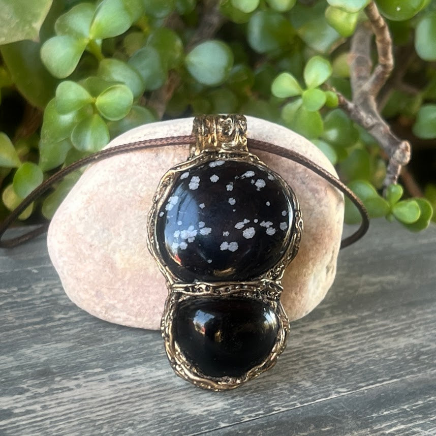Black & Snowflake Obsidian Necklace – Chunky Empath Protection Amulet
