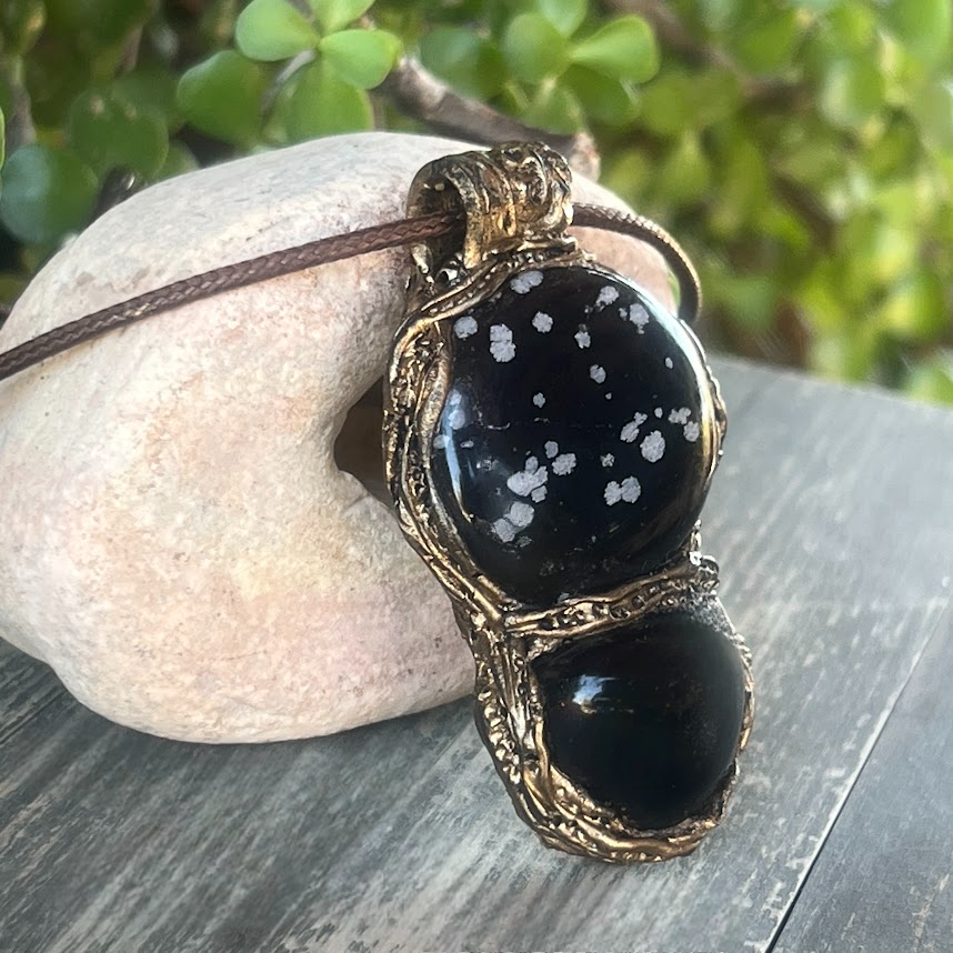 Black & Snowflake Obsidian Necklace – Chunky Empath Protection Amulet