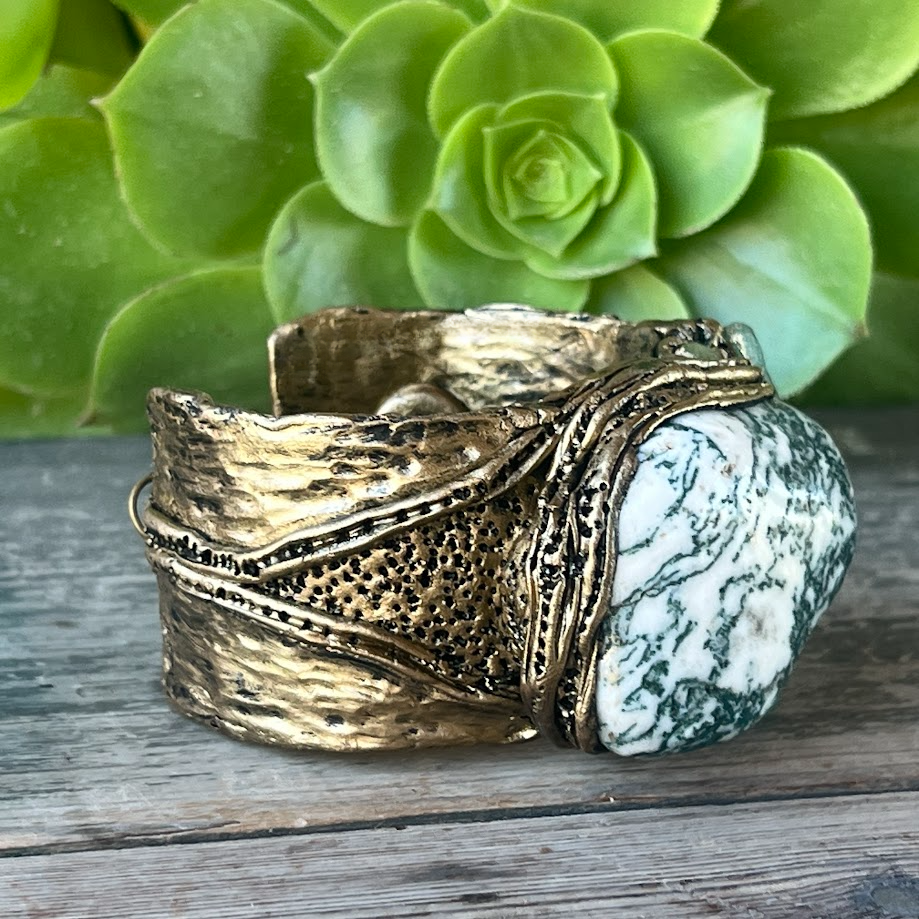 Bold Statement Bracelet - Green Aventurine & Tree Agate Cuff