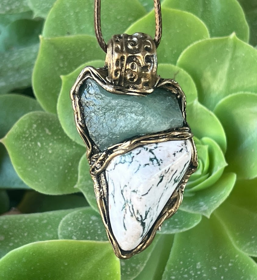 Large Green Crystal Pendant Necklace with Aventurine and Tree Agate