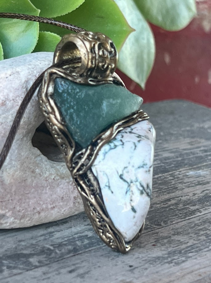Large Green Crystal Pendant Necklace with Aventurine and Tree Agate