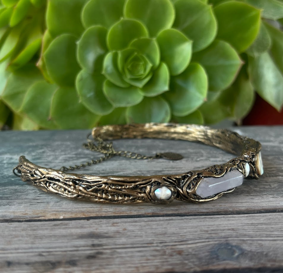 Natural Stone Choker: Mother of Pearl, Quartz, Baroque Pearls