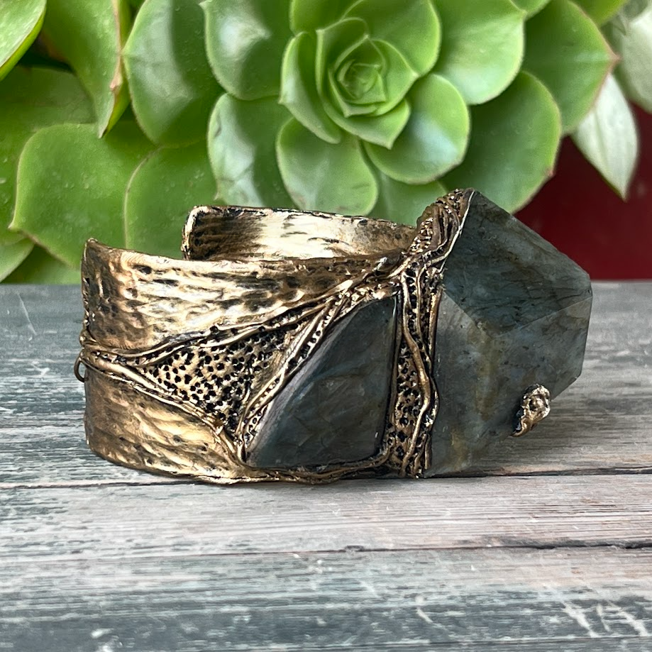 Chunky Labradorite Cuff Bracelet - Statement Gemstone Jewelry