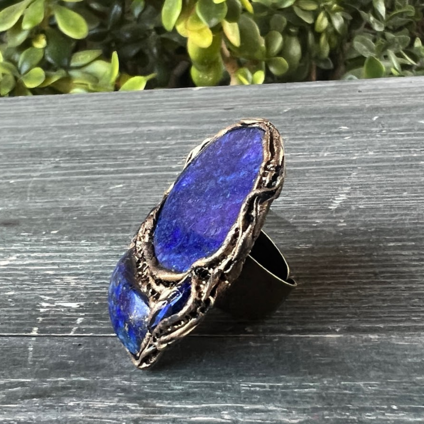 Chunky Lapis Lazuli Big Stone Ring, Blue Large Cocktail Ring