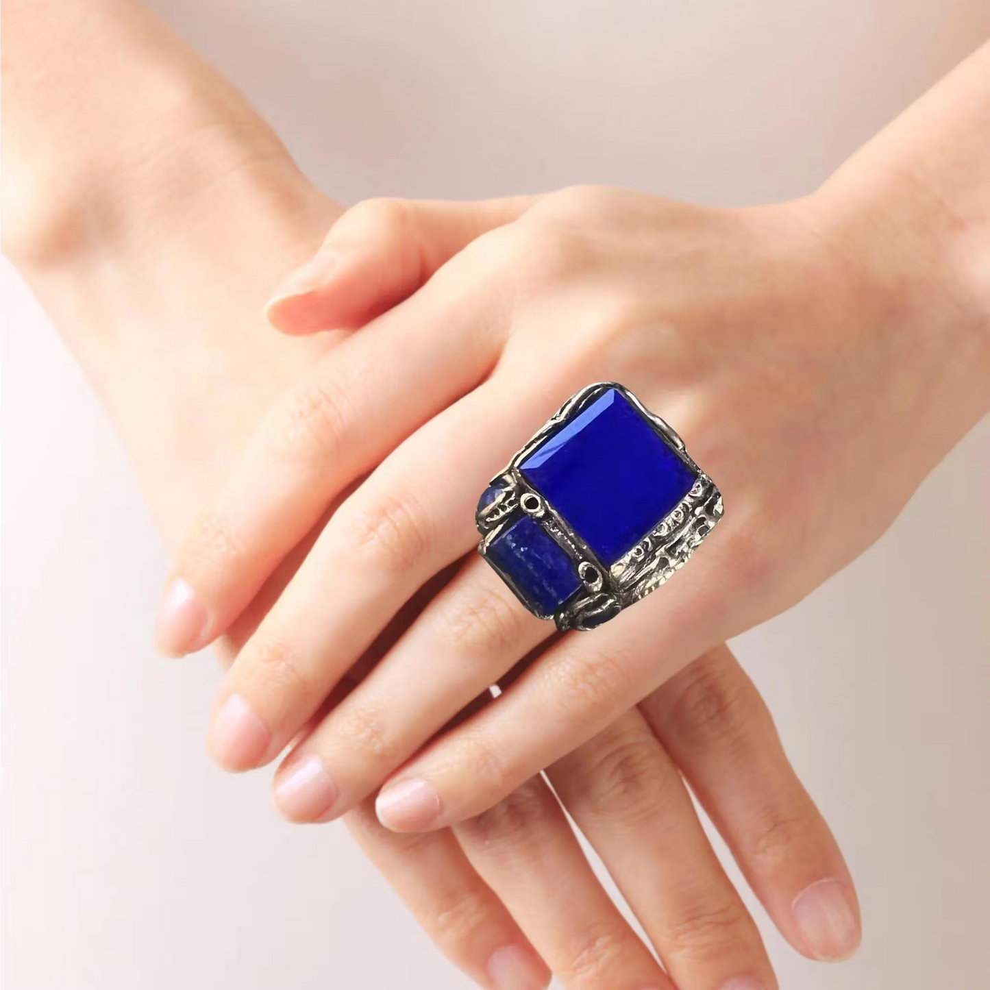 Chunky Lapis Lazuli Blue Square Ring - Unique Gemstone Statement Jewelry