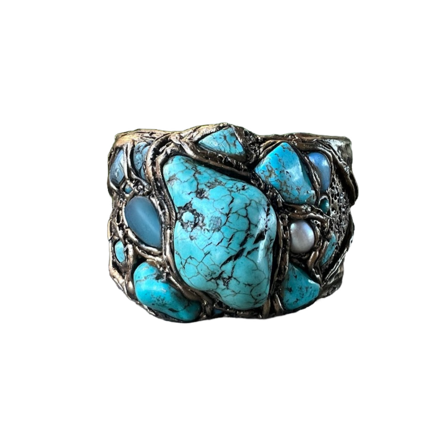Turquoise Ring with Amazonite , Large Gemstone Cocktail Ring