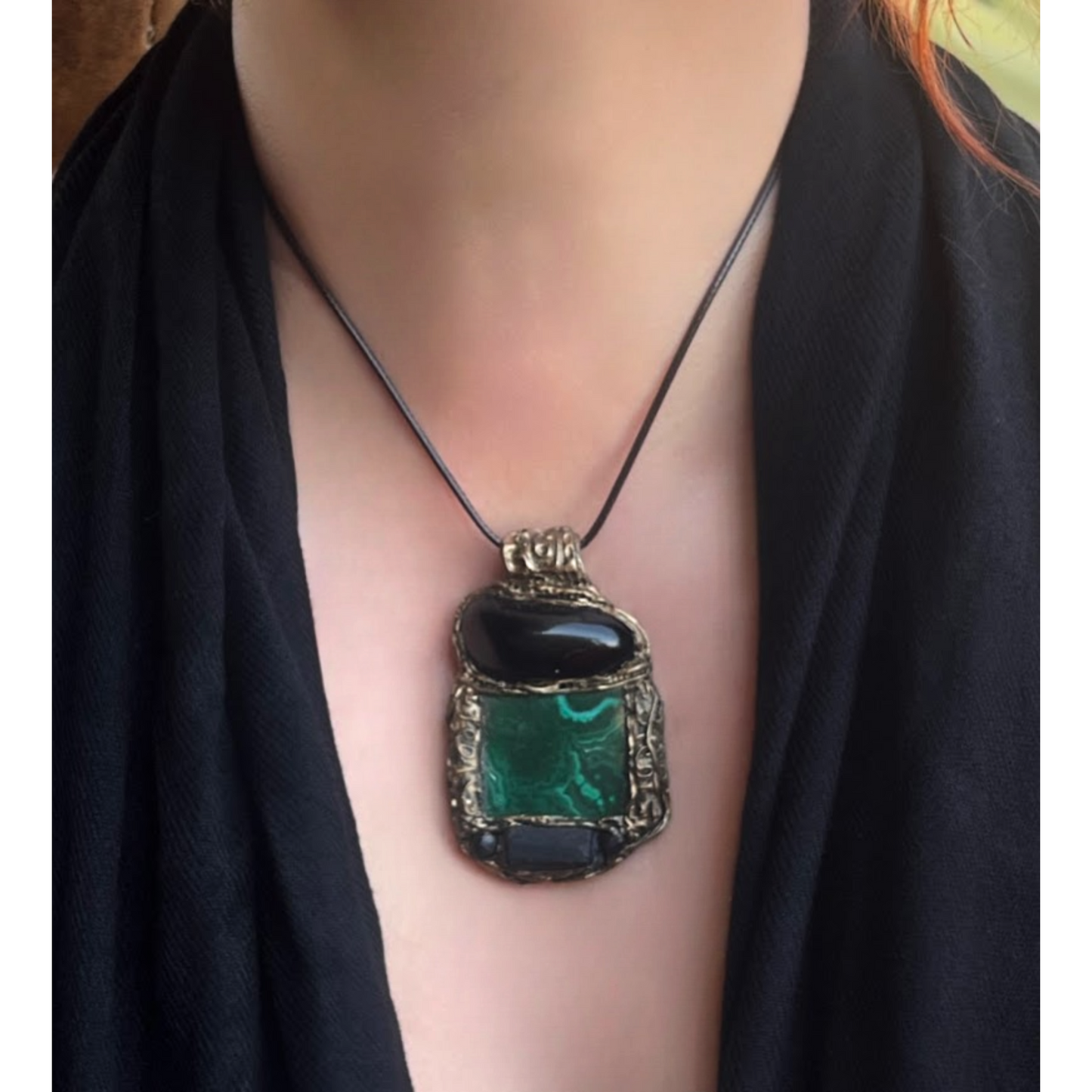 Malachite Black Tourmaline Obsidian Necklace for Empath Protection