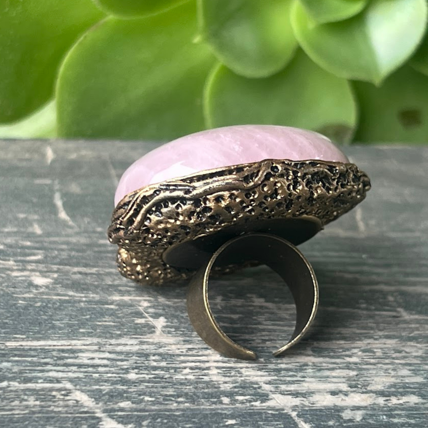 Rose Quartz Crystal Chunky Ring with Pearls, Statement Cocktail Ring