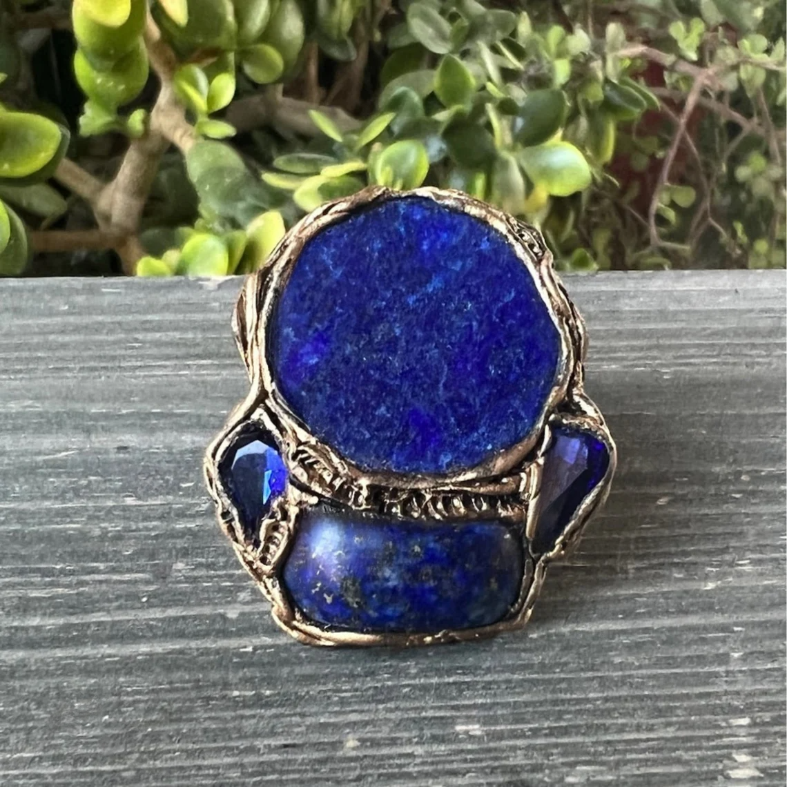 Chunky Lapis Lazuli Big Stone Ring, Blue Large Cocktail Ring