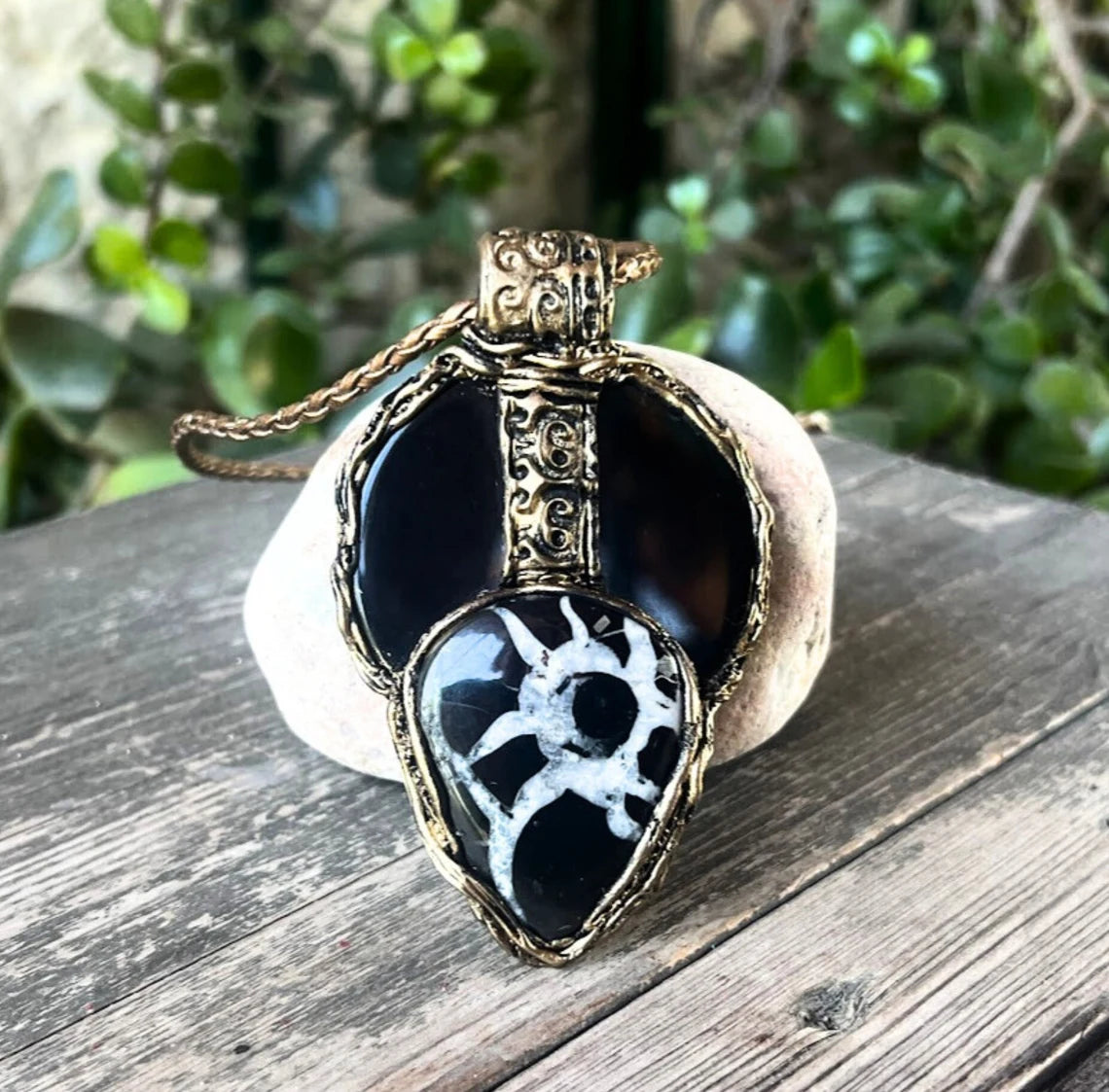 Statement Black Septarian Ring - Chunky Gemstone Cocktail Ring