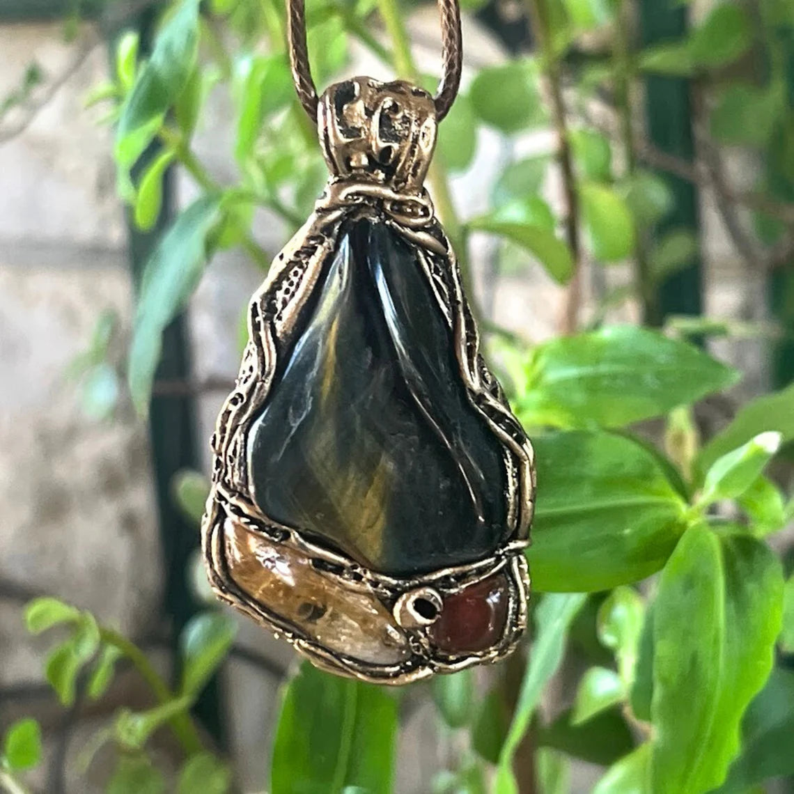 Tigers Eye Carnelian Citrine Necklace - Healing Crystal Pendant
