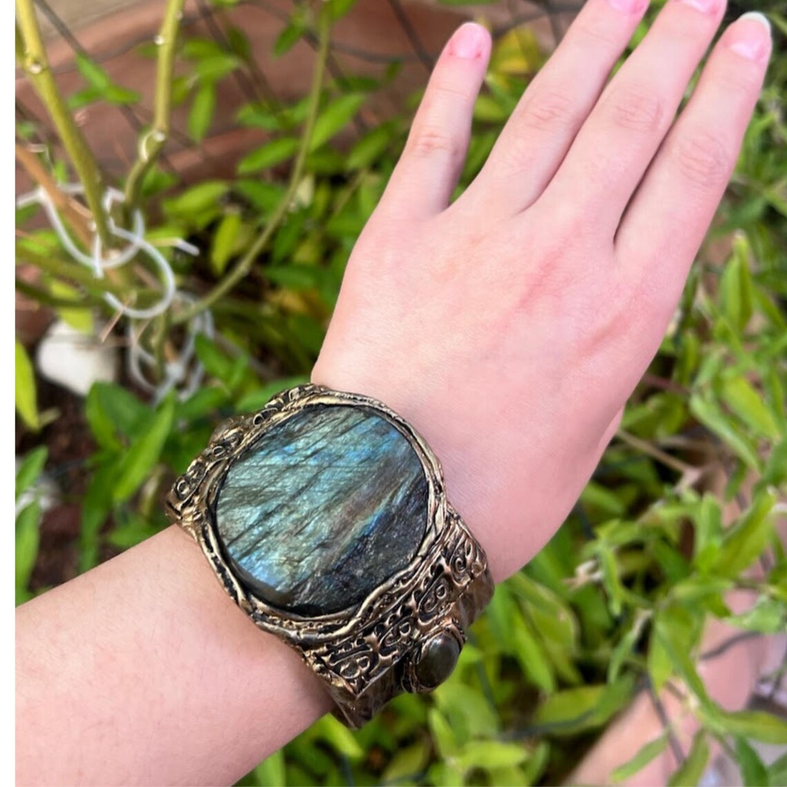 Labradorite and Prehnite Chunky Collar Necklace, Statement Green Stone Choker