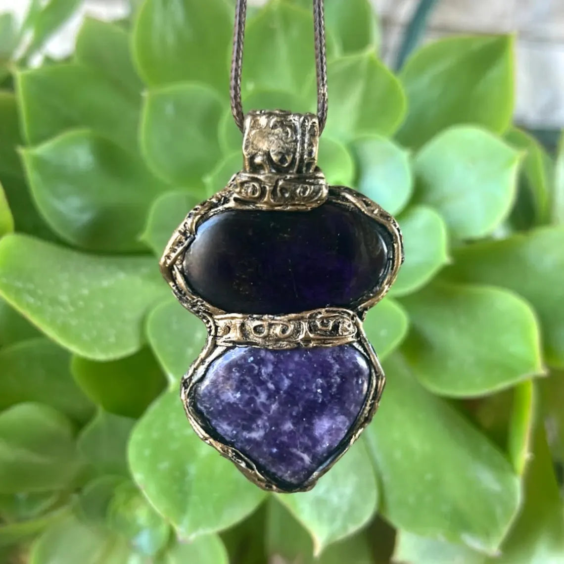 Chunky Charoite & Rose Quartz Ring, Purple and Pink Statement Gemstone Ring
