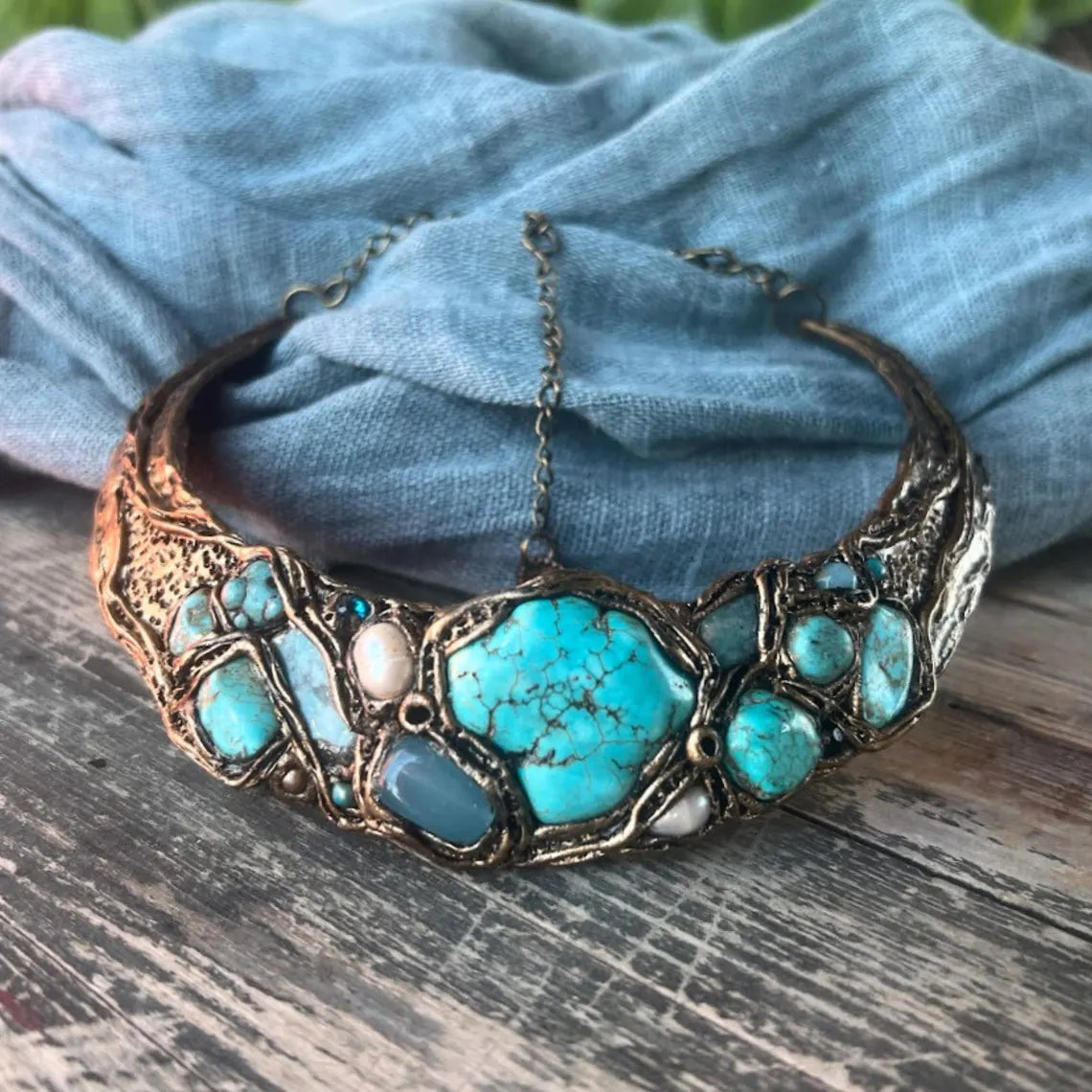Turquoise Ring with Amazonite , Large Gemstone Cocktail Ring