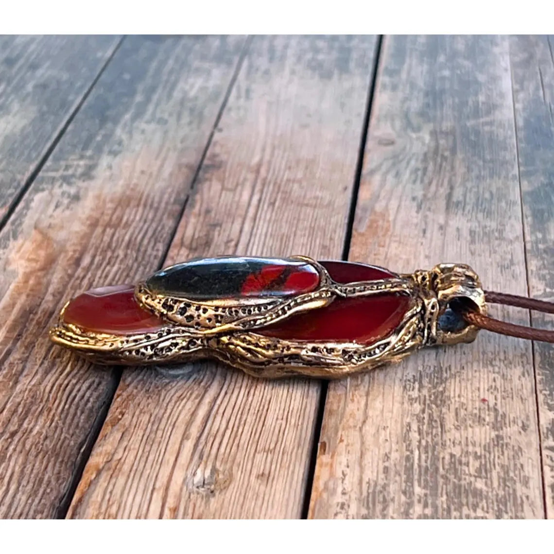 Gemstone Carnelian Jasper Pendant Necklace - Unique Red Crystal Statement Jewelry