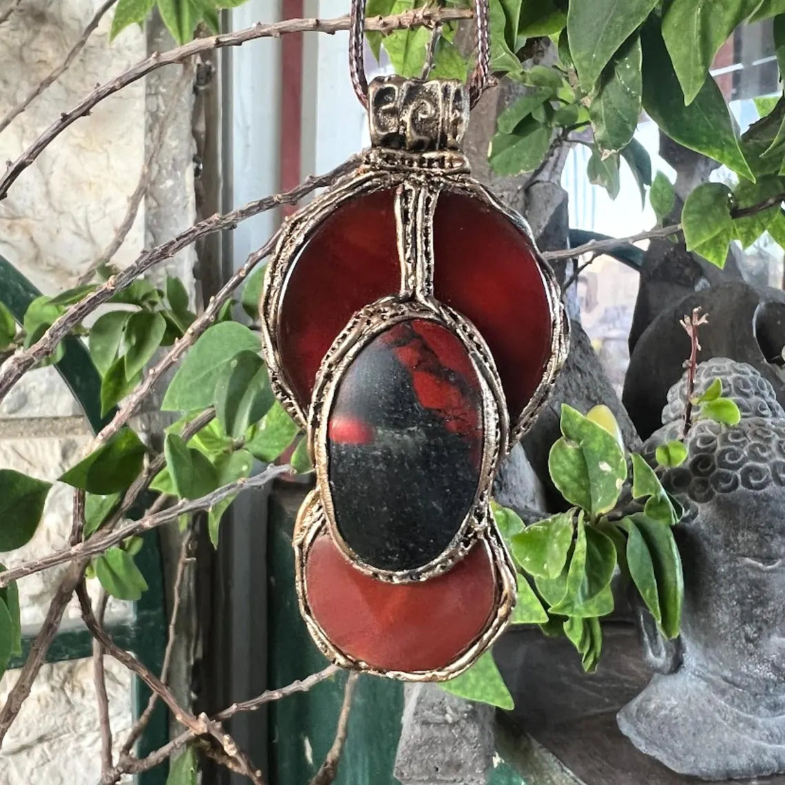 Gemstone Carnelian Jasper Pendant Necklace - Unique Red Crystal Statement Jewelry