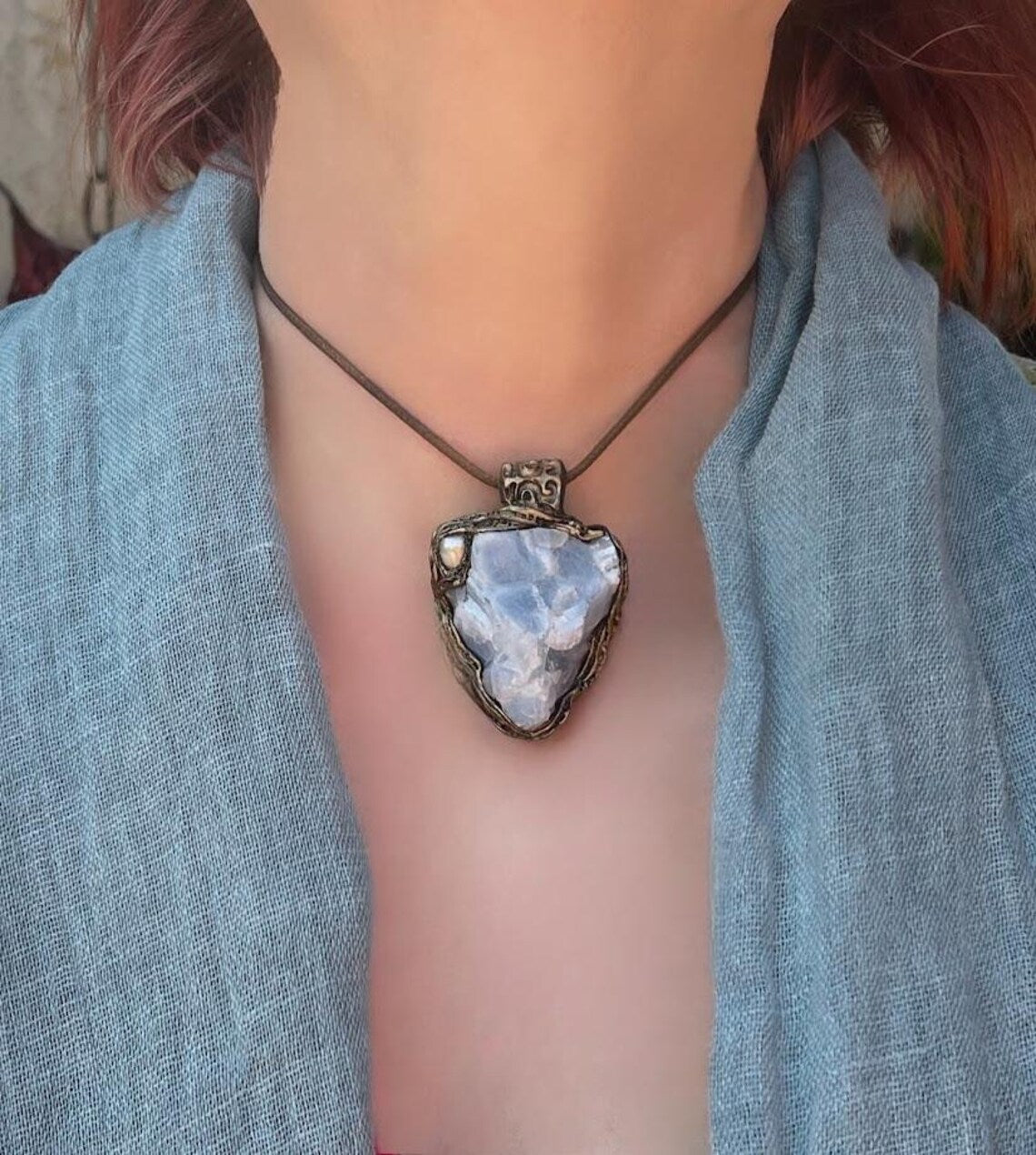 Blue Calcite Necklace - Natural Crystal Healing Pendant, Unique Gift
