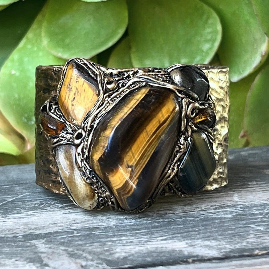 Tiger Eye & Citrine Bracelet - Statement Gemstone Cuff