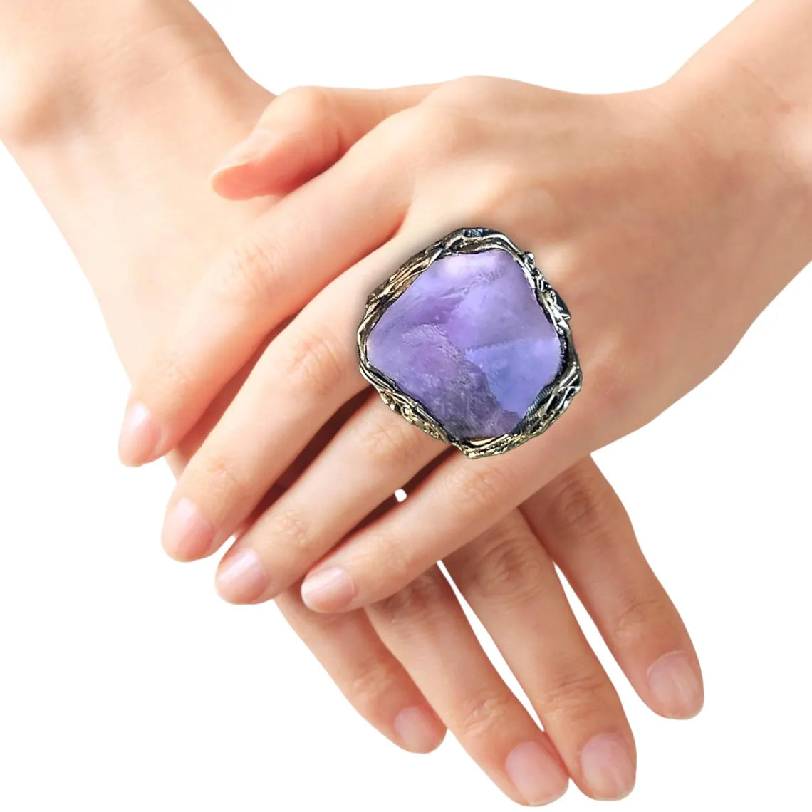 Amethyst Crystal Cuff Bracelet - Boho Statement Jewelry - Unique Gift for Her