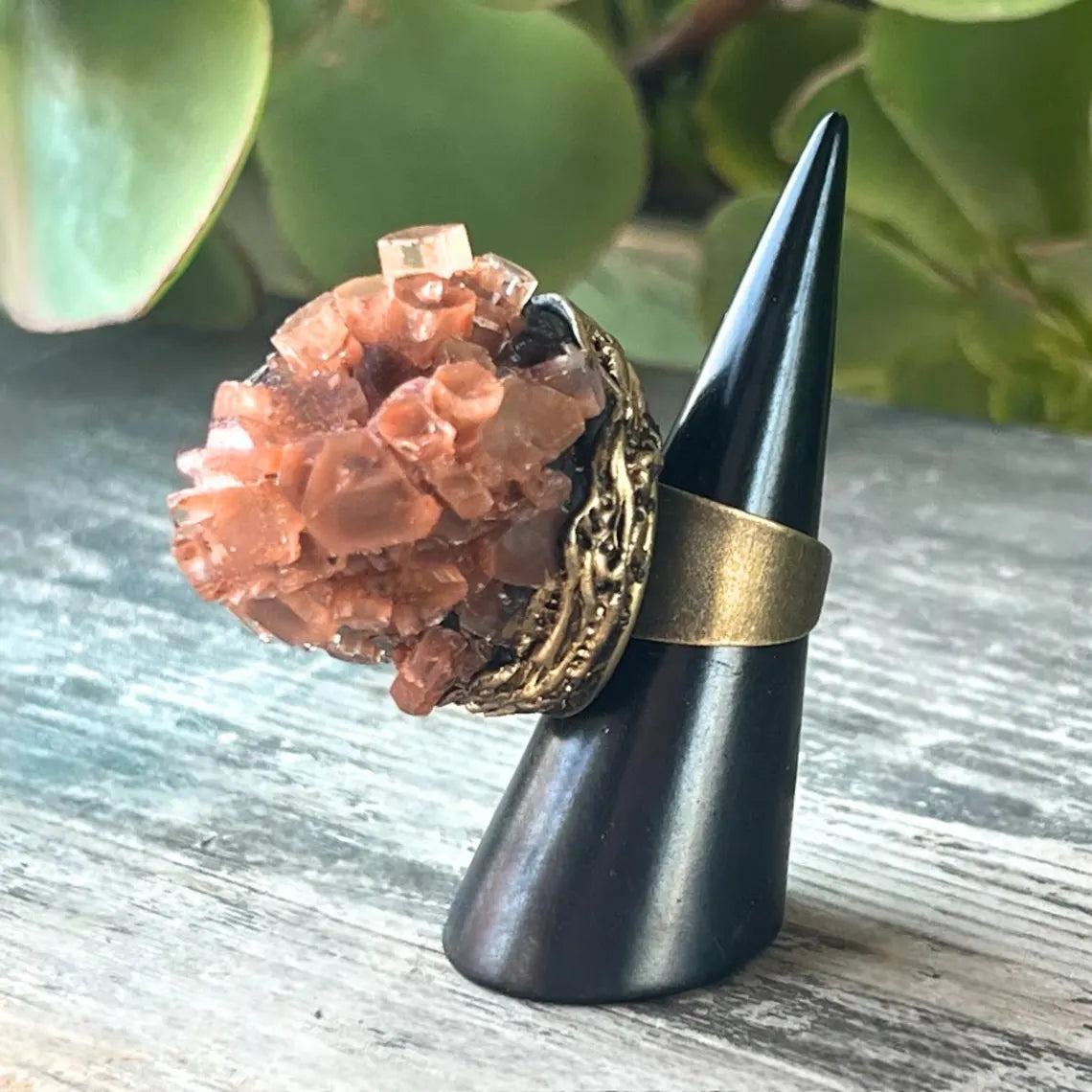Aragonite Raw Crystal Chunky Ring, Large Stone Statement Ring for Grounding and Harmony
