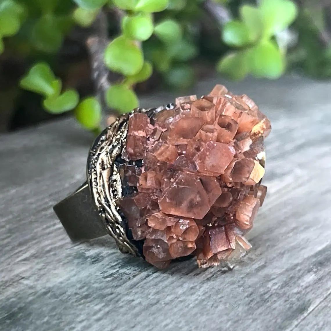 Aragonite Raw Crystal Chunky Ring, Large Stone Statement Ring for Grounding and Harmony