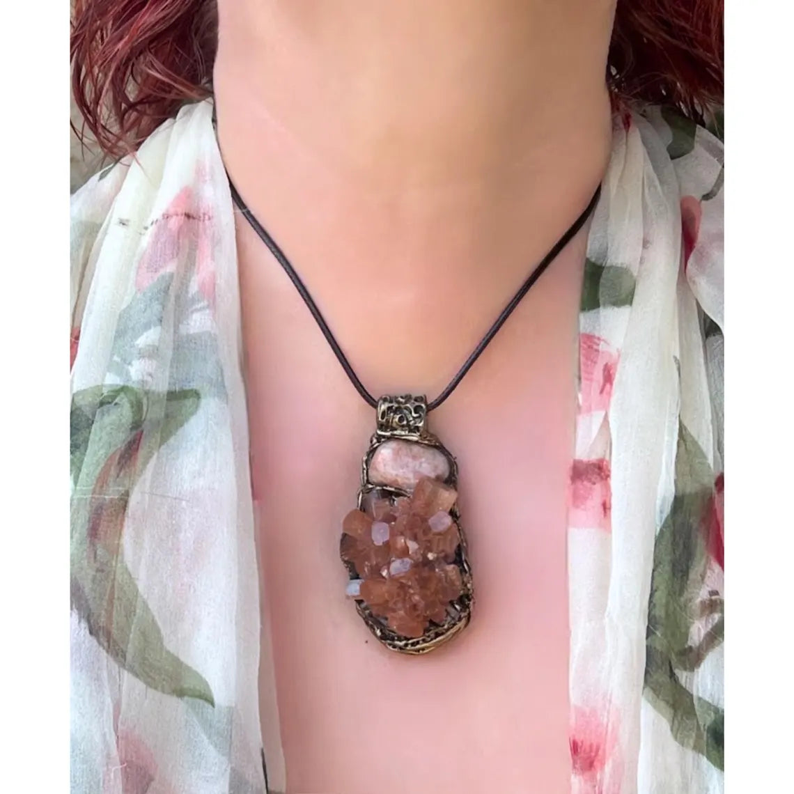 Sunstone & Aragonite Gemstone Necklace - Healing Crystal Pendant