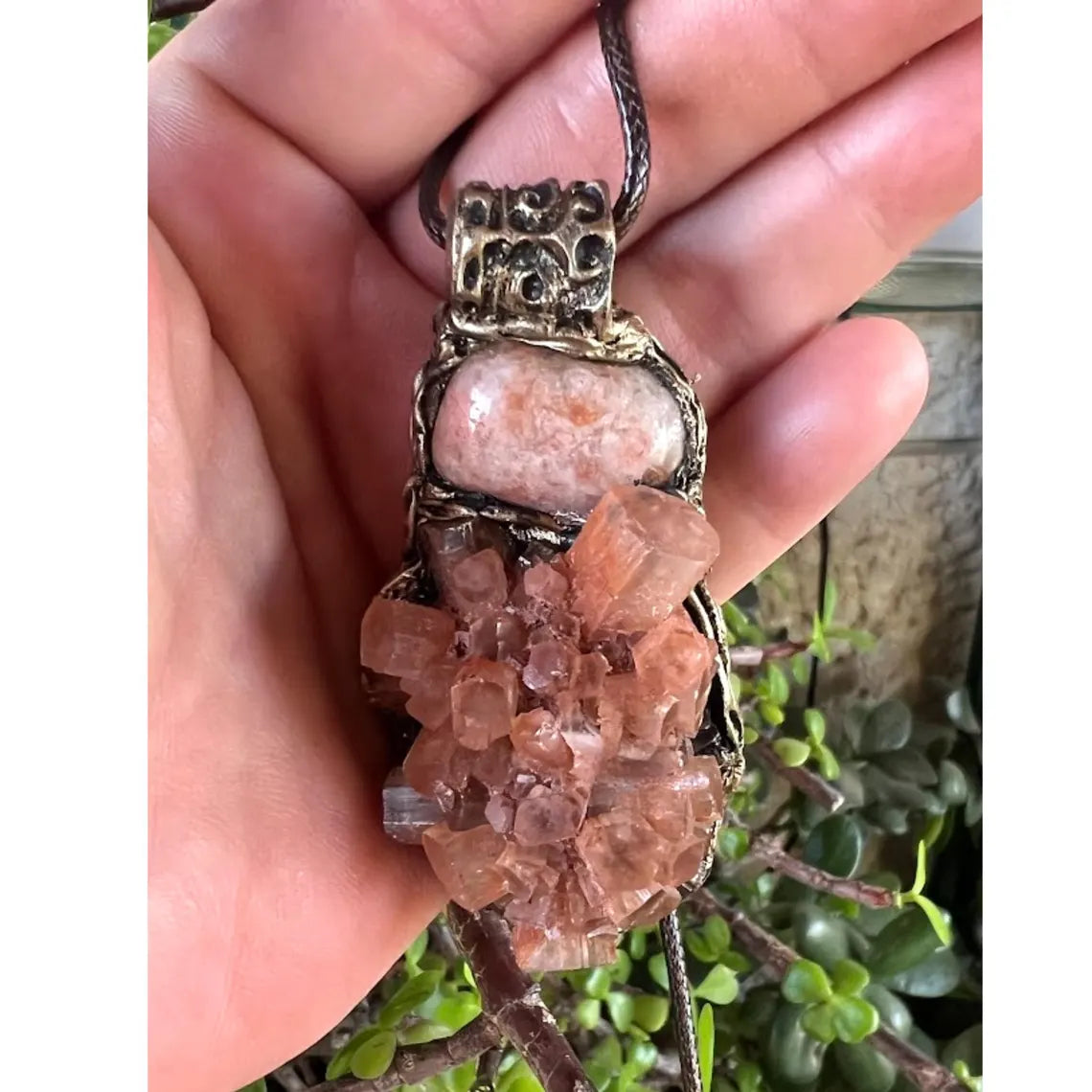 Sunstone & Aragonite Gemstone Necklace - Healing Crystal Pendant