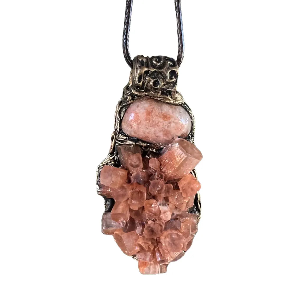 Sunstone & Aragonite Gemstone Necklace - Healing Crystal Pendant