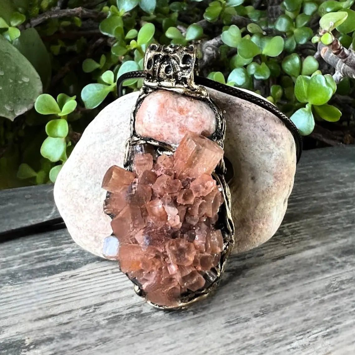 Sunstone & Aragonite Gemstone Necklace - Healing Crystal Pendant