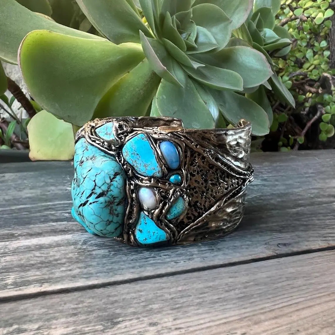 Turquoise and Pearl Studs - Unique Blue Statement Earrings