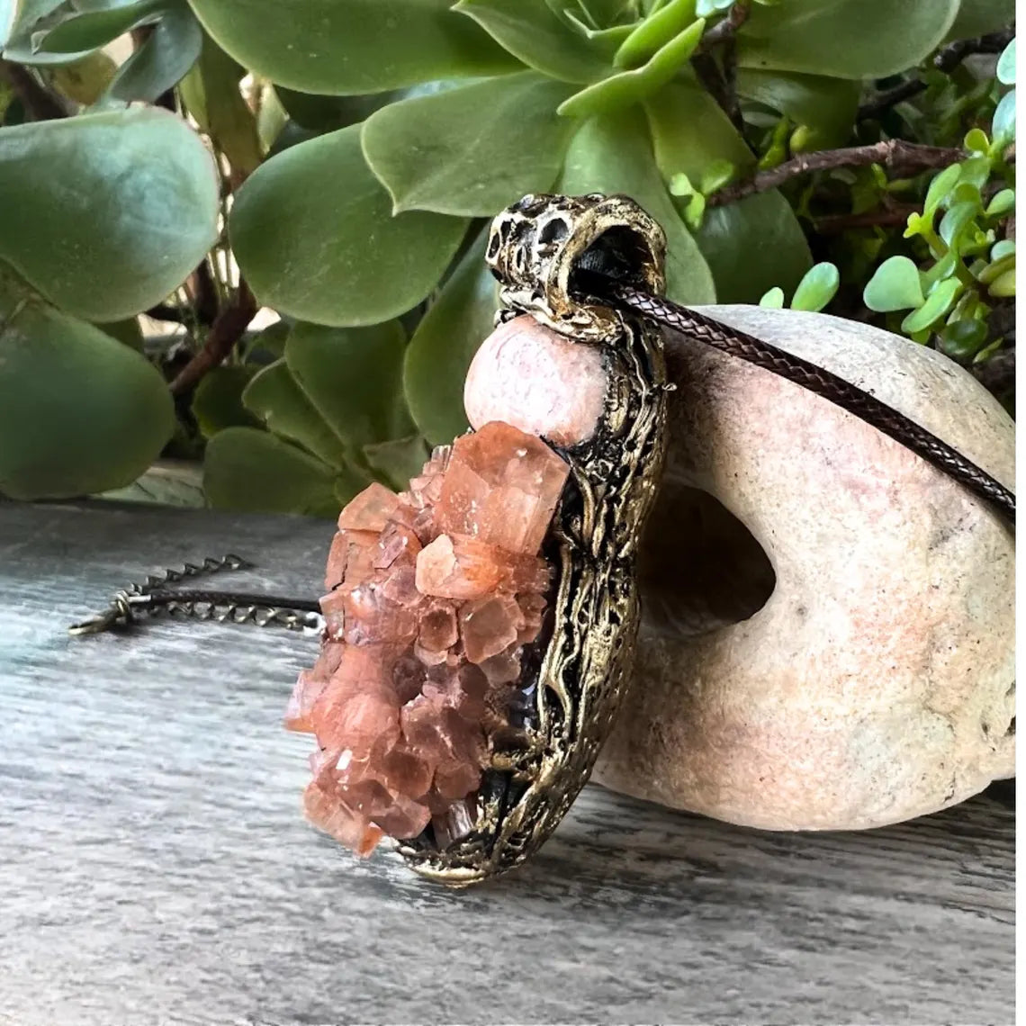 Sunstone & Aragonite Gemstone Necklace - Healing Crystal Pendant