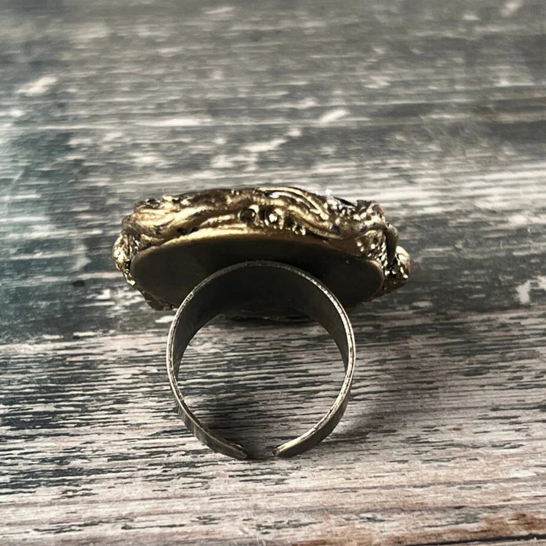 Chunky Dark Red Crystal Ring with Garnet CZ - Bold Cocktail Ring