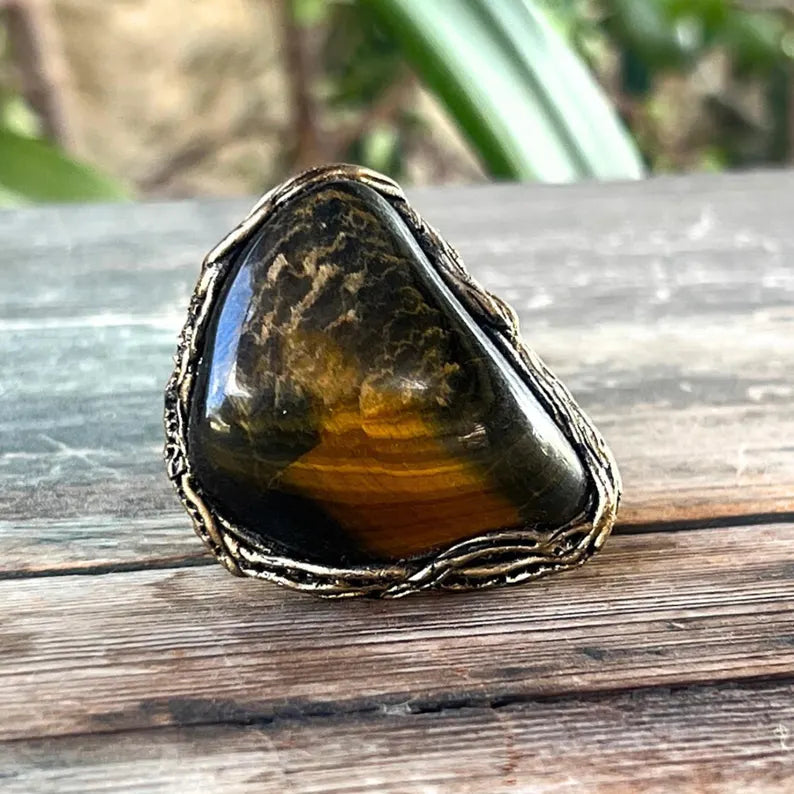 Statement Tiger Eye Ring - Bold Chunky Gemstone Jewelry