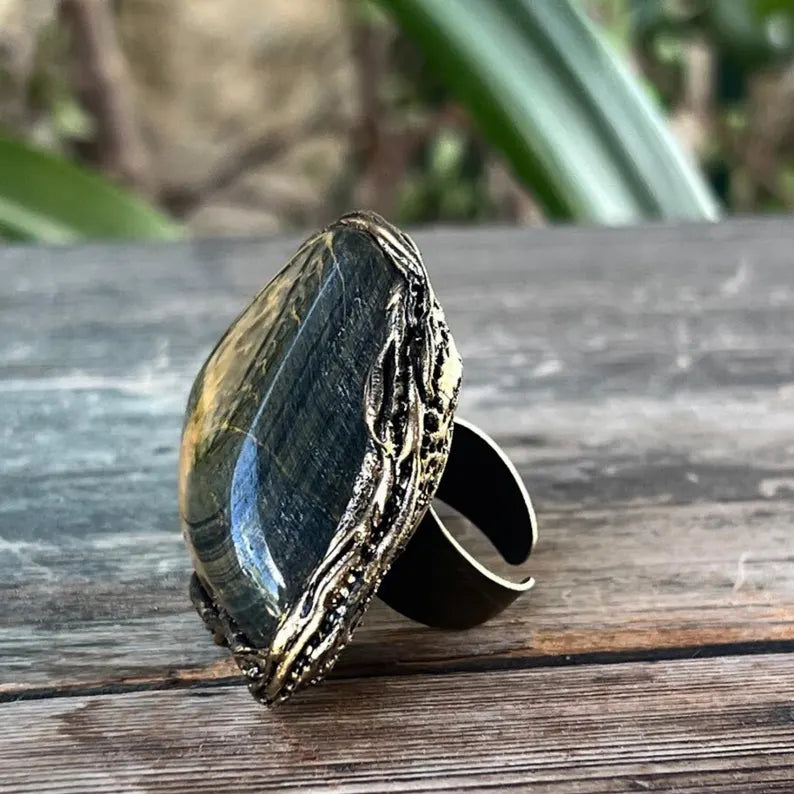 Statement Tiger Eye Ring - Bold Chunky Gemstone Jewelry