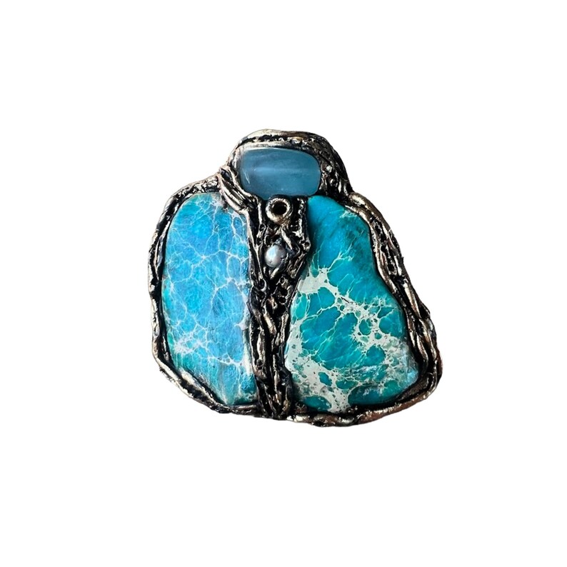 Chunky Turquoise Jasper Chalcedony Ring, Boho Cocktail Ring, Gift for Her