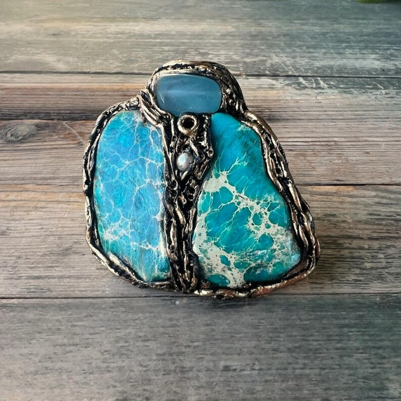 Chunky Turquoise Jasper Chalcedony Ring, Boho Cocktail Ring, Gift for Her