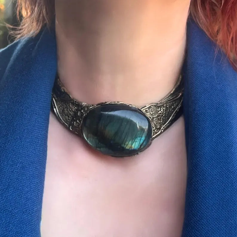 Labradorite Crystal Choker - Chunky Blue Gemstone Necklace