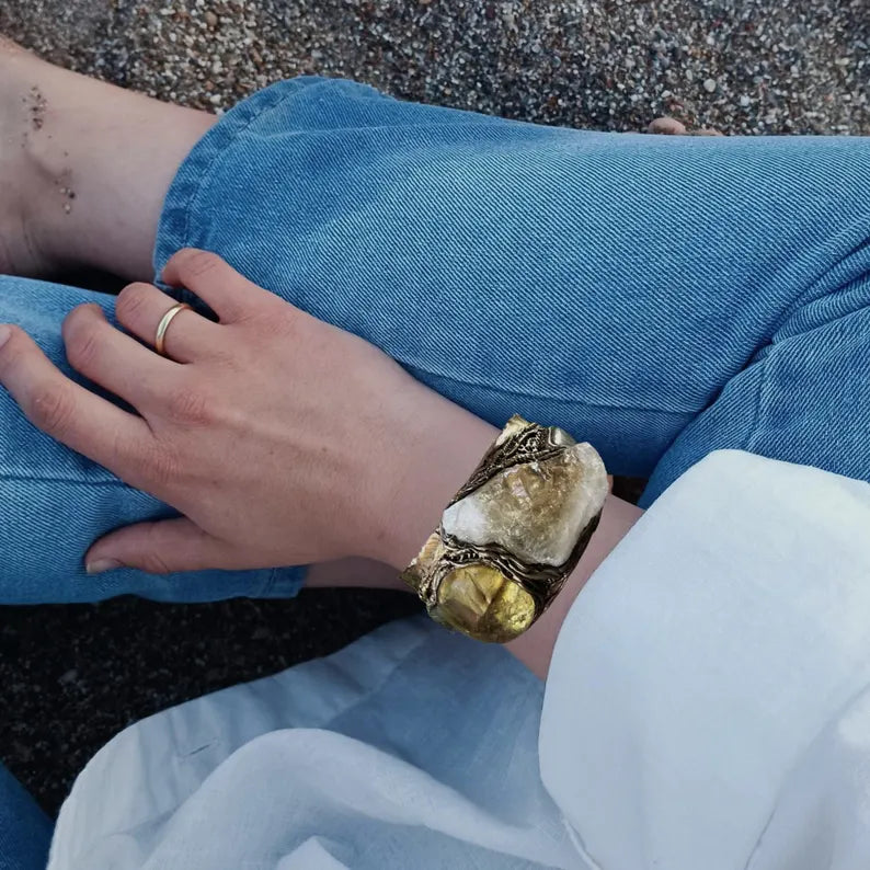 Chunky Citrine Crystal Ring for Prosperity