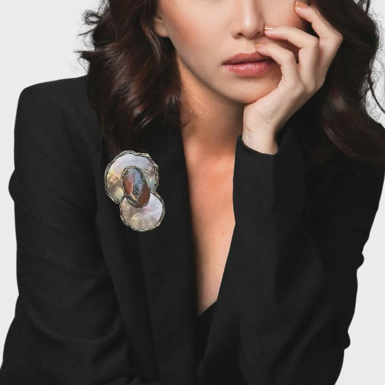 Mother of Pearl & Quartz Ring, Bold White Cocktail Chunky Ring