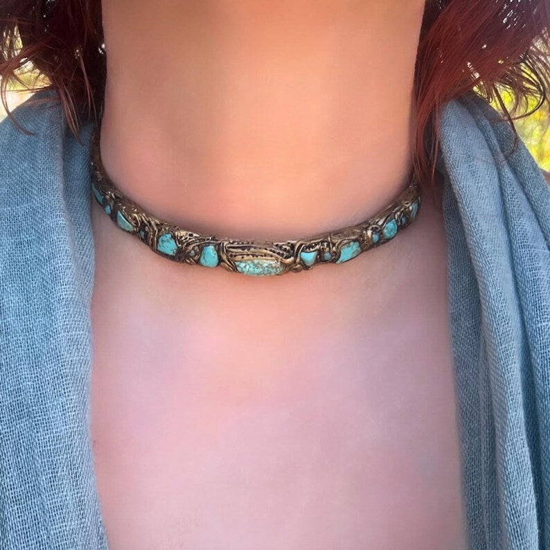 Turquoise Choker Necklace – Handmade Statement Crystal Jewelry