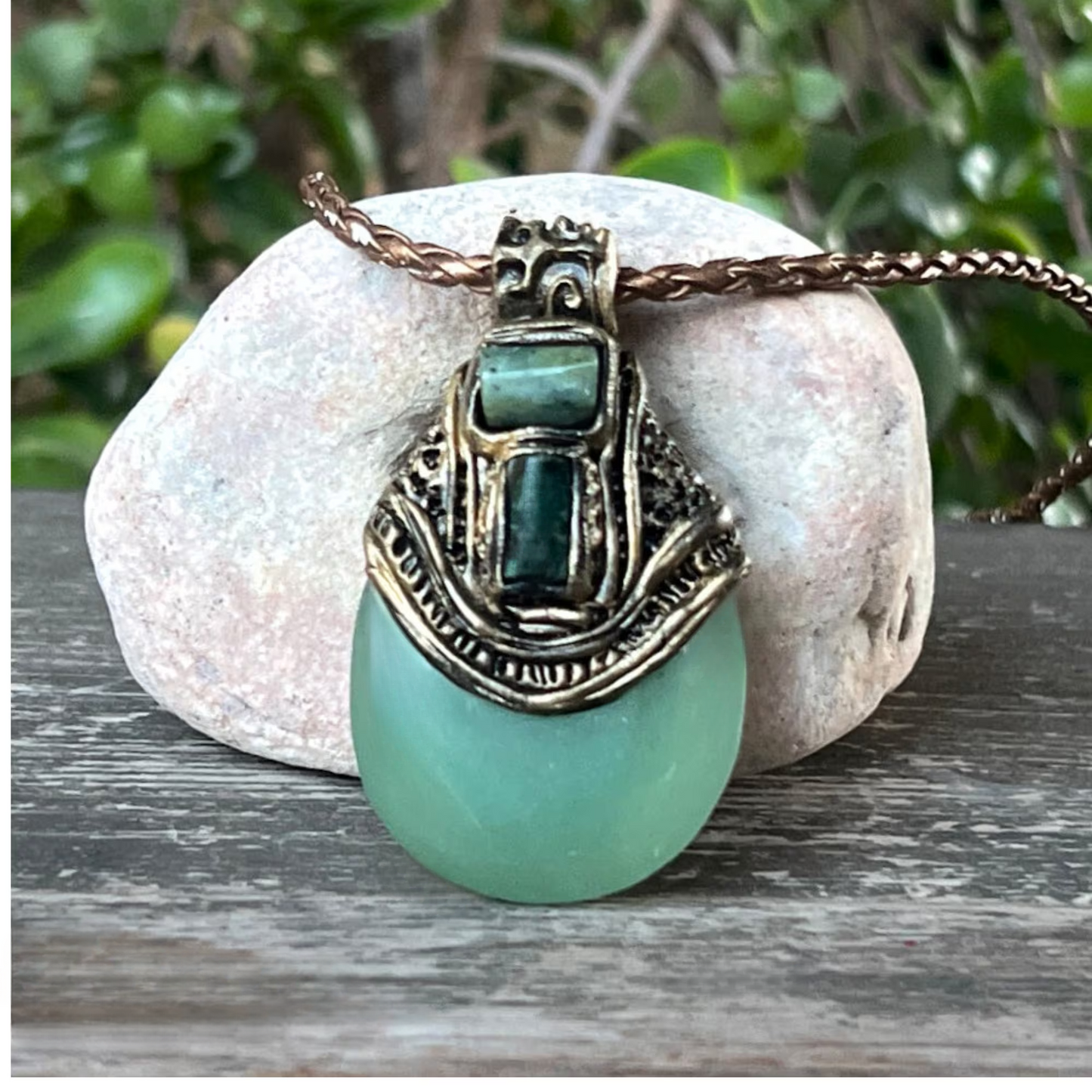 Chunky Green Aventurine Jade Gemstone Pendant - Statement Crystal Necklace
