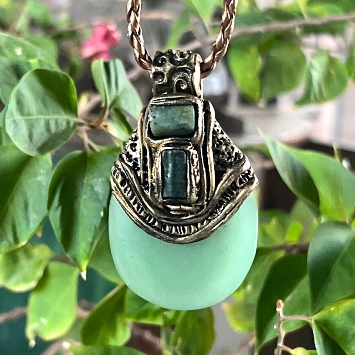 Chunky Green Aventurine Jade Gemstone Pendant - Statement Crystal Necklace