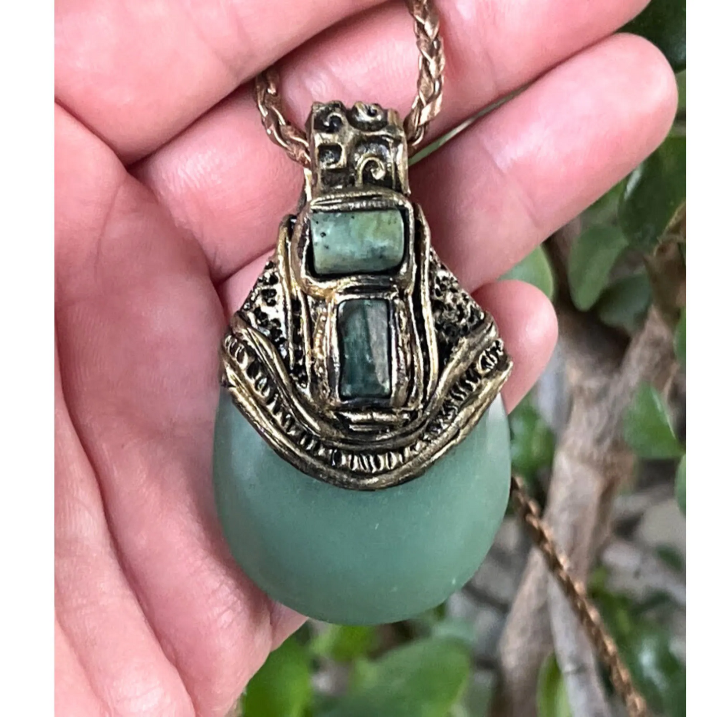 Chunky Green Aventurine Jade Gemstone Pendant - Statement Crystal Necklace