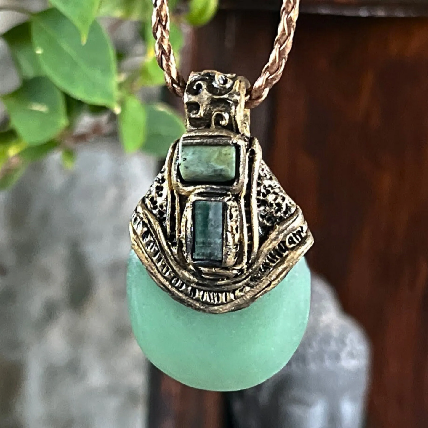 Chunky Green Aventurine Jade Gemstone Pendant - Statement Crystal Necklace