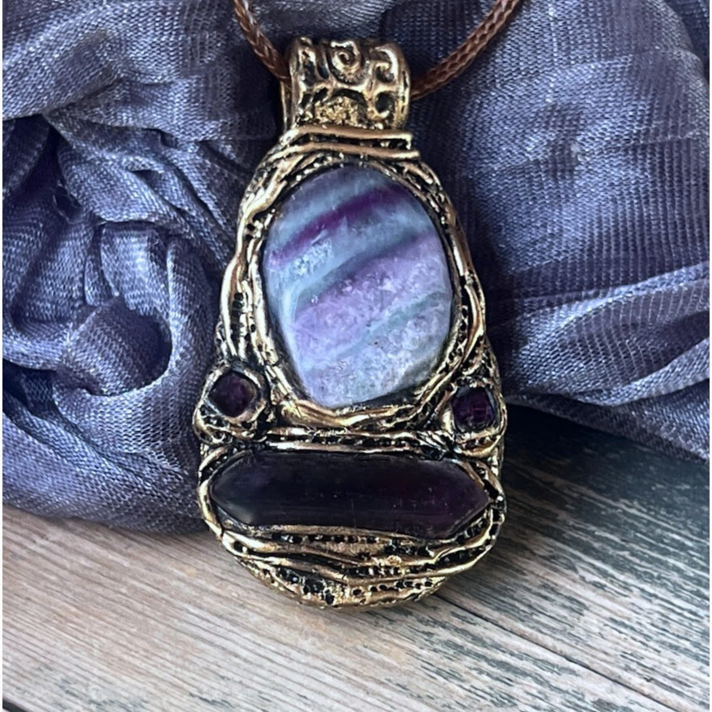 Purple Crystal Amethyst Fluorite Necklace - Statement Gemstone Jewelry