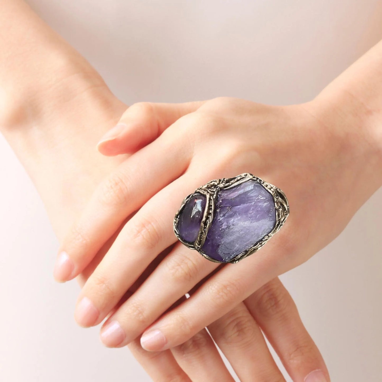 Amethyst Crystal Cuff Bracelet - Boho Statement Jewelry - Unique Gift for Her