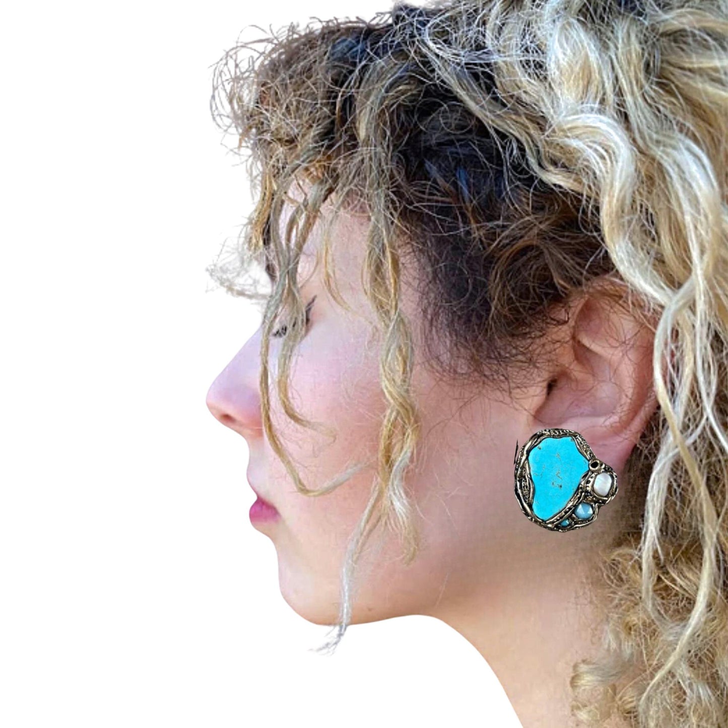 Turquoise Chunky Choker Collar Necklace with Amazonite & Chalcedony, Boho Gift for Her