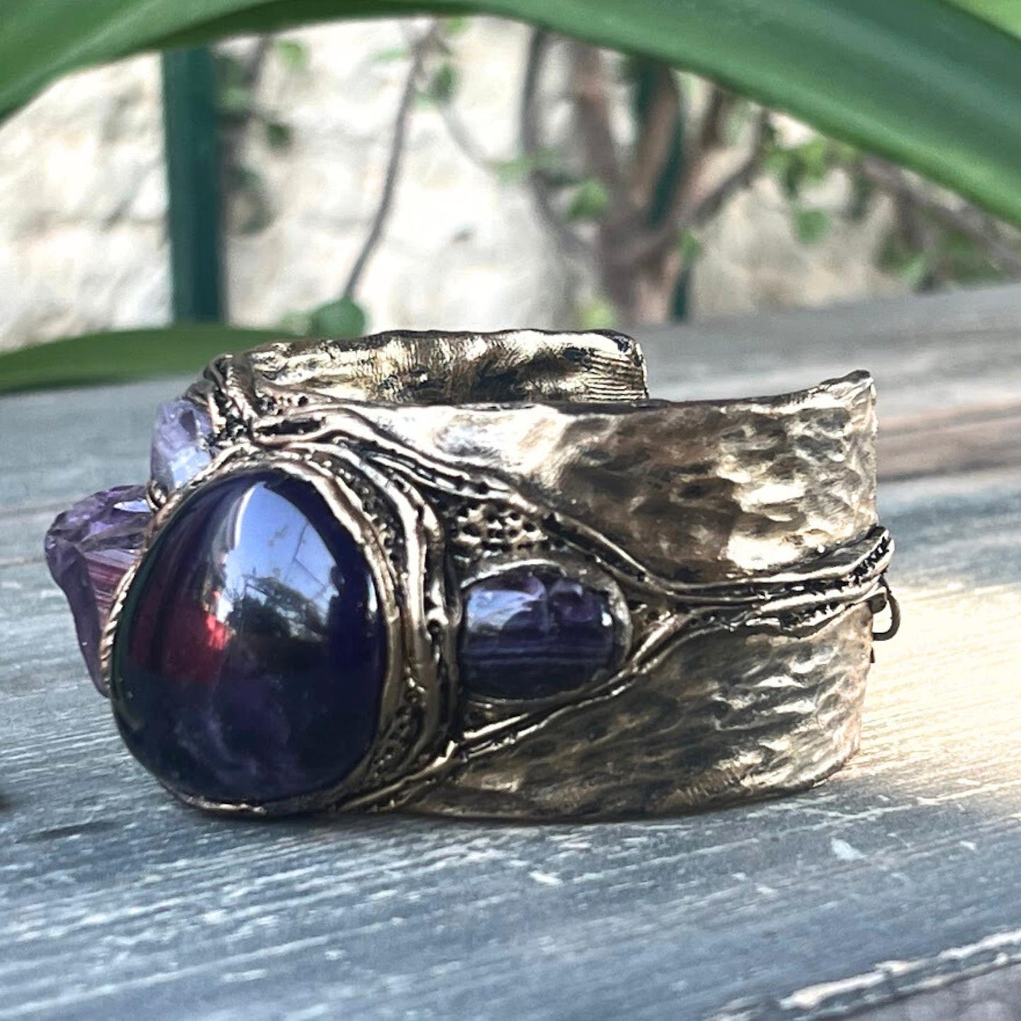 Amethyst Crystal Cuff Bracelet - Boho Statement Jewelry - Unique Gift for Her