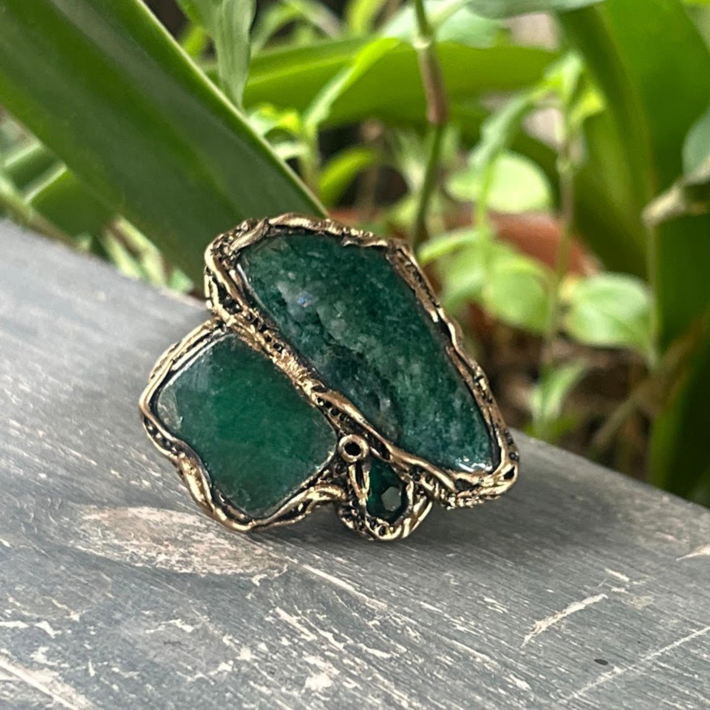 Chunky Green Stone Ring - Aventurine Jade Bold Statement Gemstone Jewelry