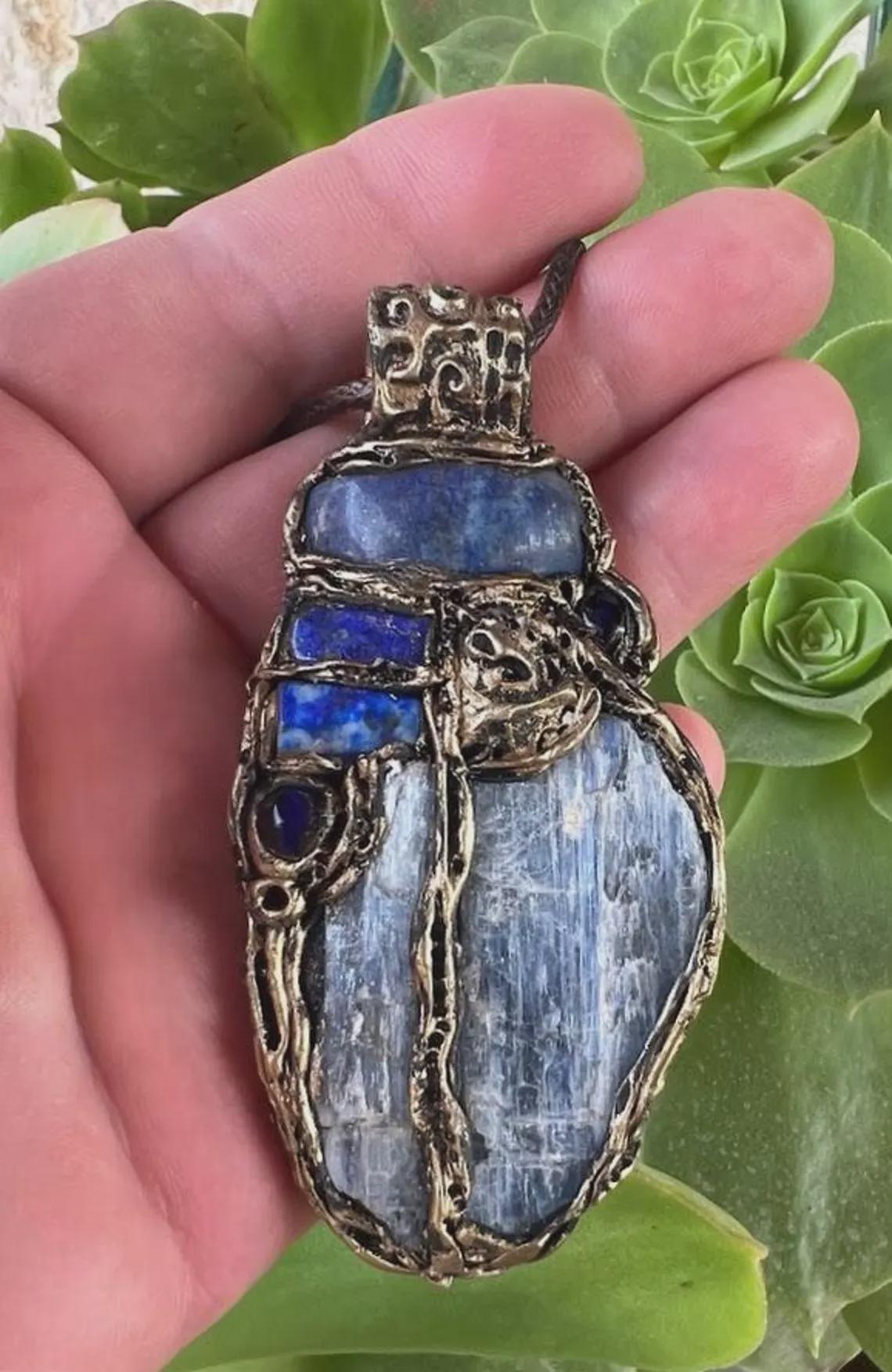 Blue Crystal Necklace with Kyanite, Sodalite & Lapis Lazuli